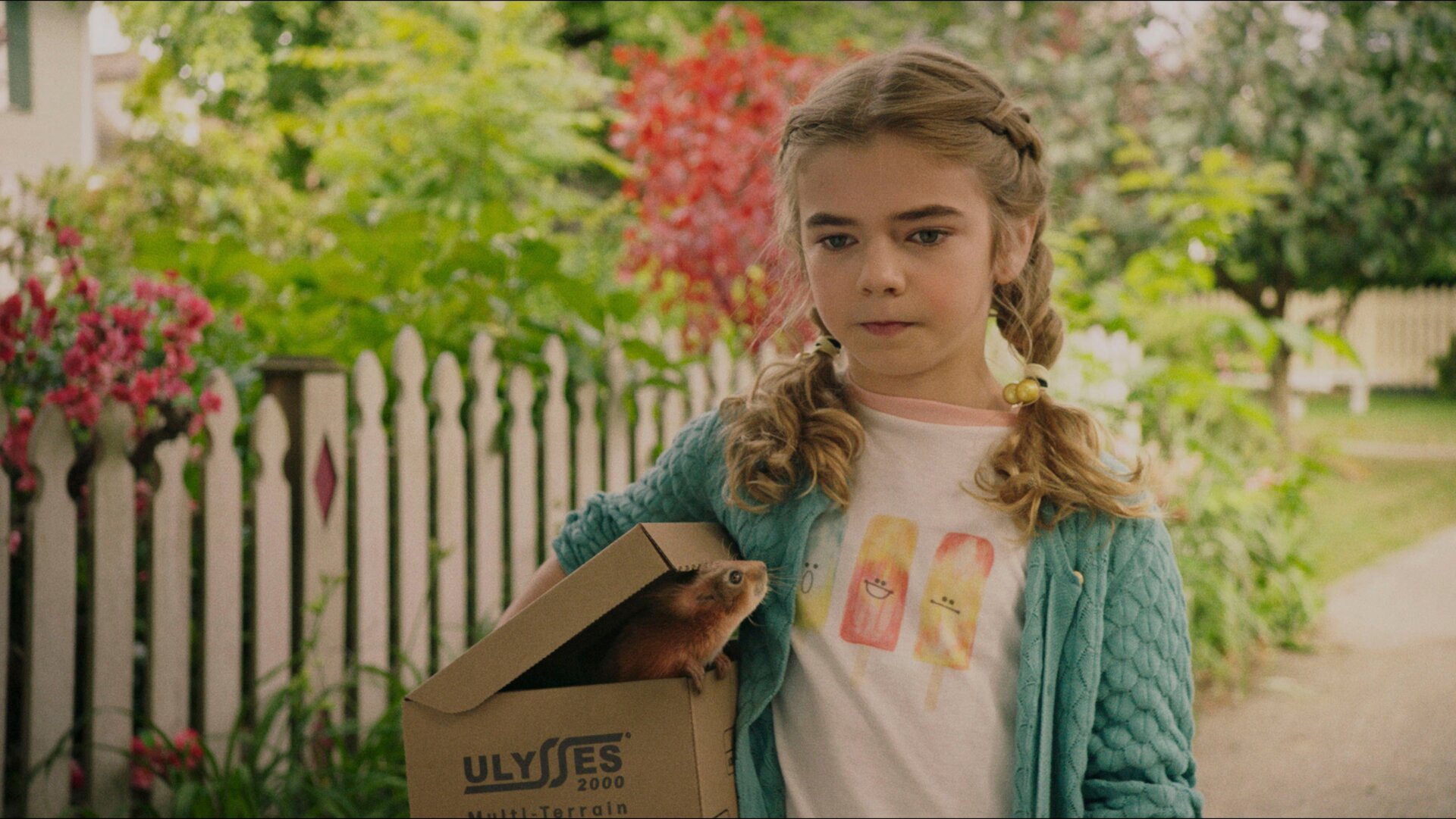 Flora (Matilda Lawler) and Ulysses (the Squirrel) in Flora & Ulysses.