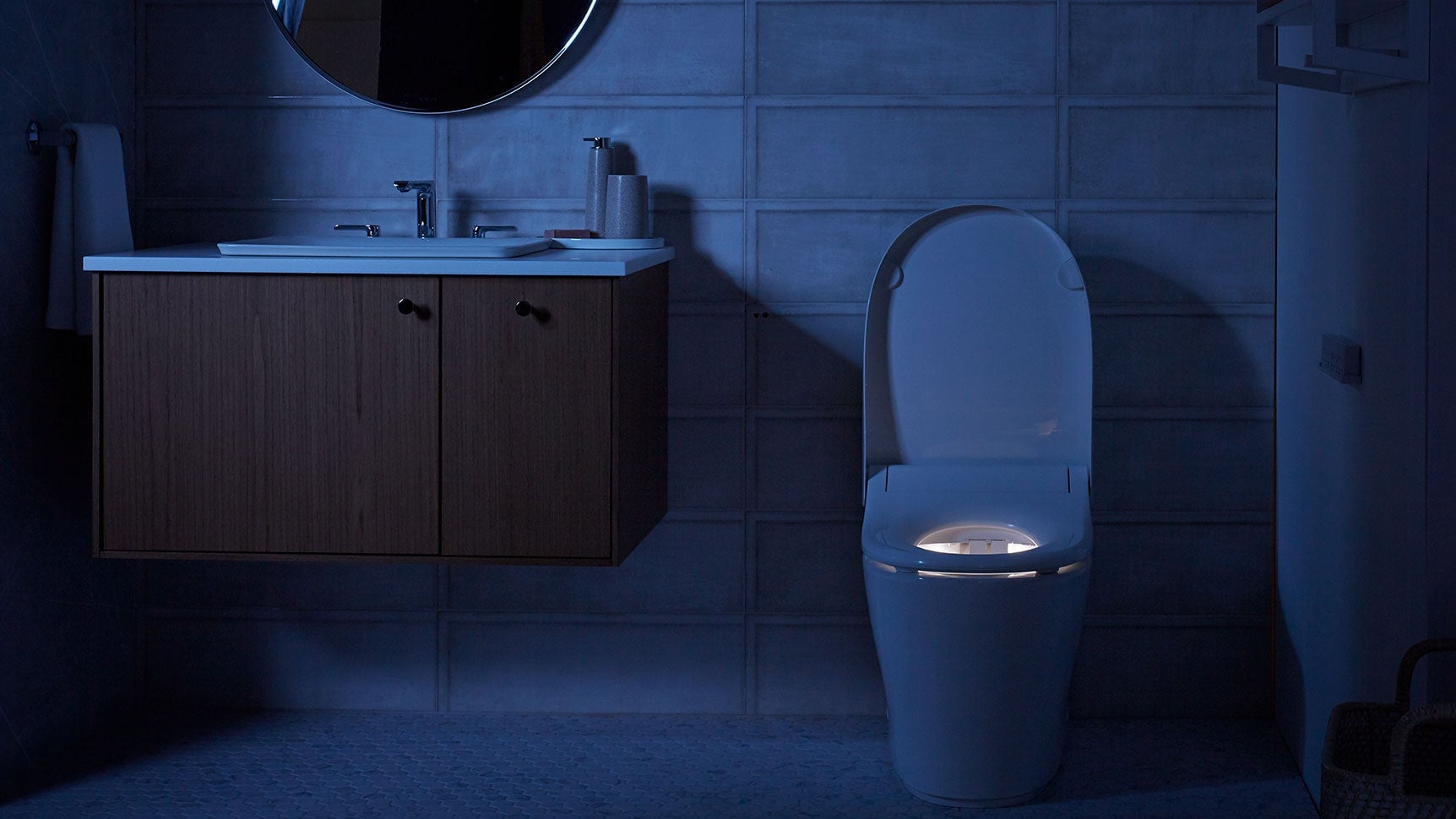 The Innate Intelligent Toilet also apparently doubles as a night light.