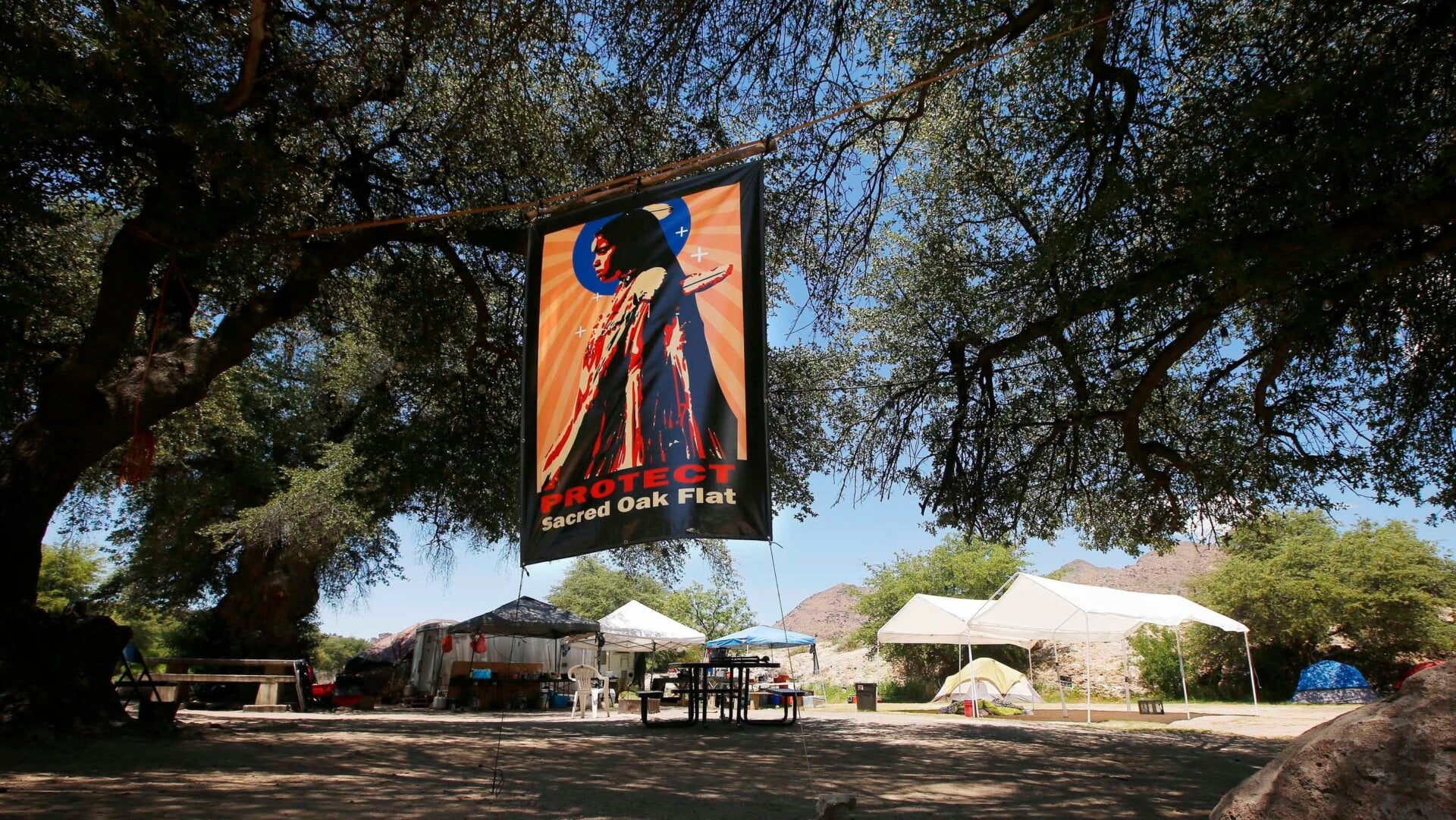 An encampment belonging to protesters in the Oak Flat area of Superior, Arizona in June 2015.