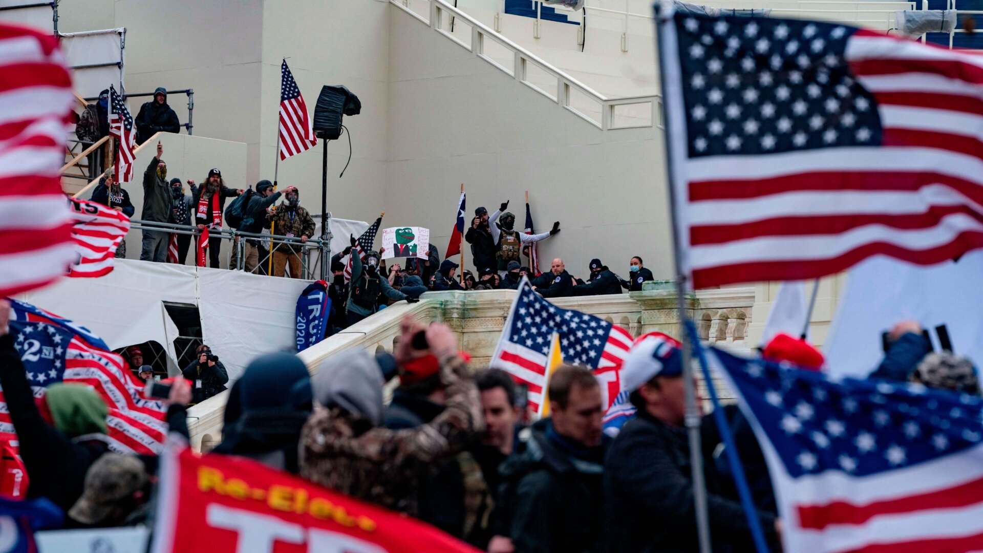 Supporters of President Donald Trump clash with police during a riot at the Capitol on Jan. 6, 2021, in Washington, DC.