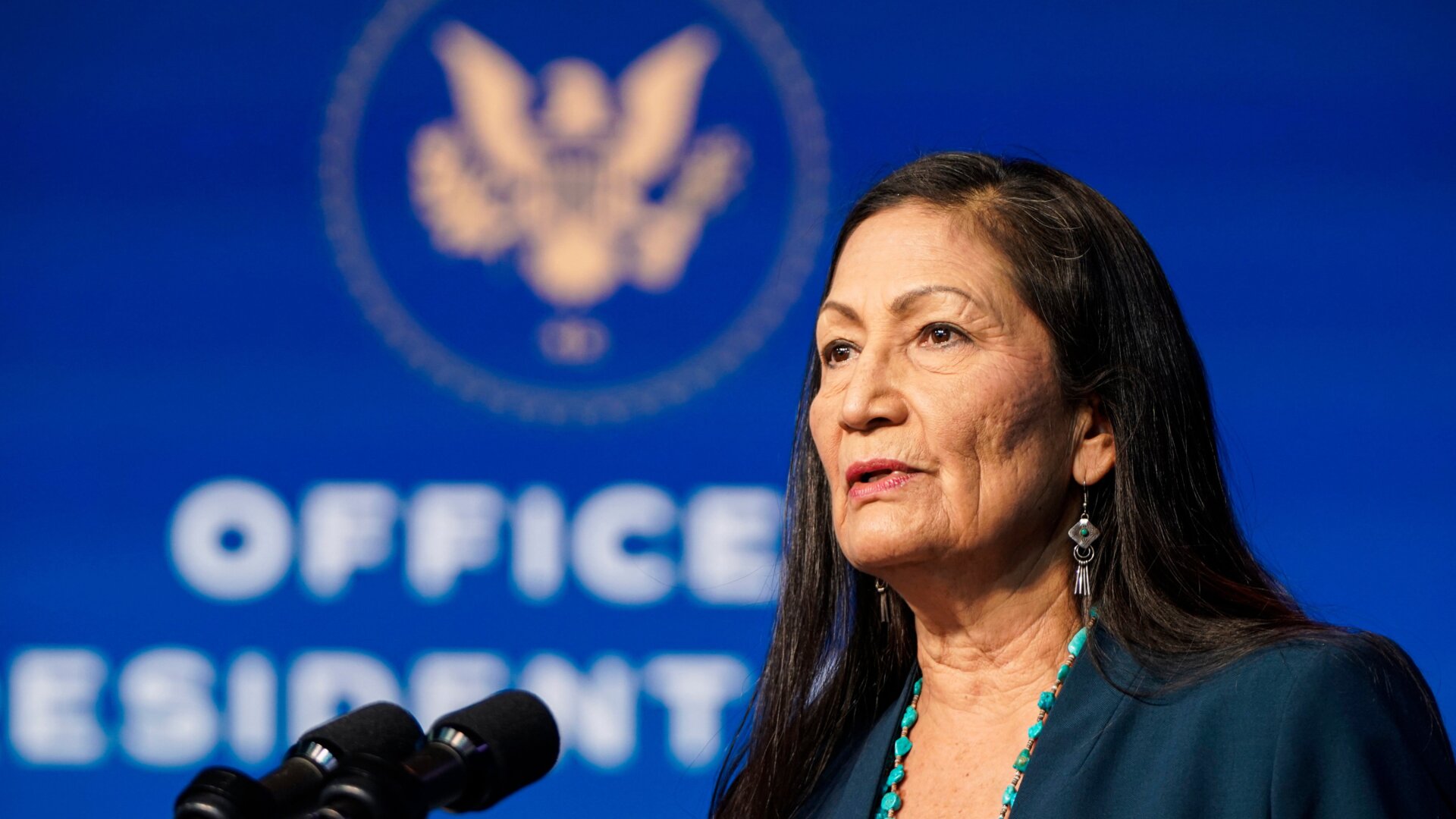 Nominee for Secretary of Interior, Rep. Deb Haaland, speaks after President-elect Joe Biden announced his climate and energy appointments.