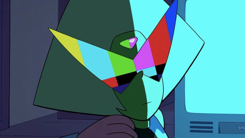 Peridot in the thrall of television.