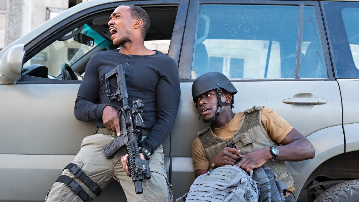 Anthony Mackie and Damson Idris in Netflix’s Outside the Wire.