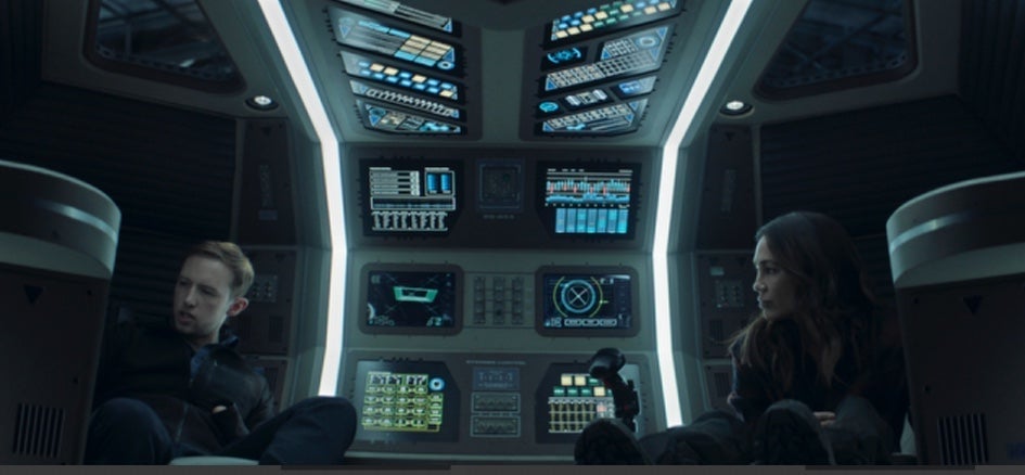 Erich (Jacob Mundell) and Peaches (Nadine Nicole) trying to get the damn shuttle to fly.