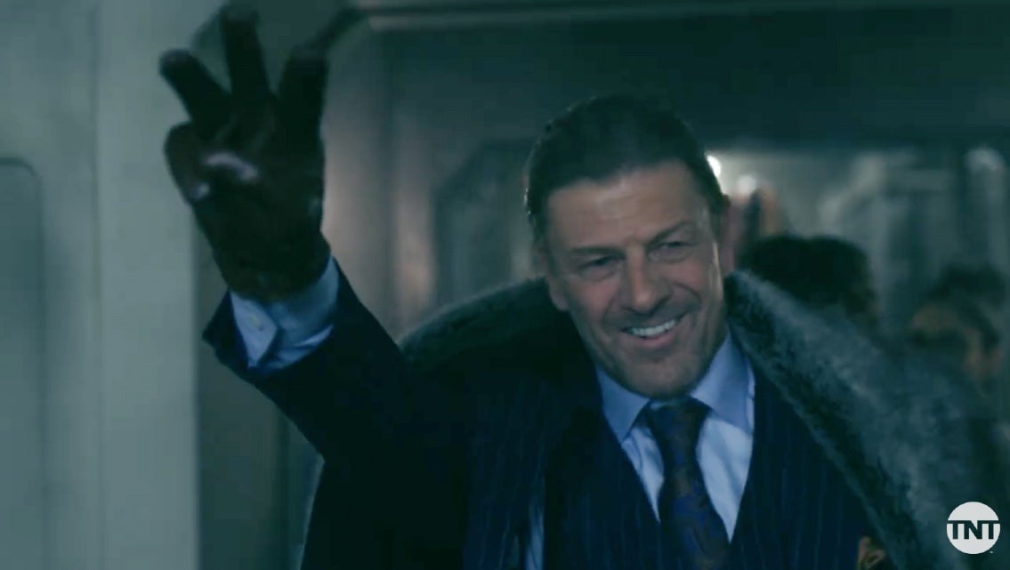 Sean Bean, a one-time Bond villain, giving off some of those same vibes here.