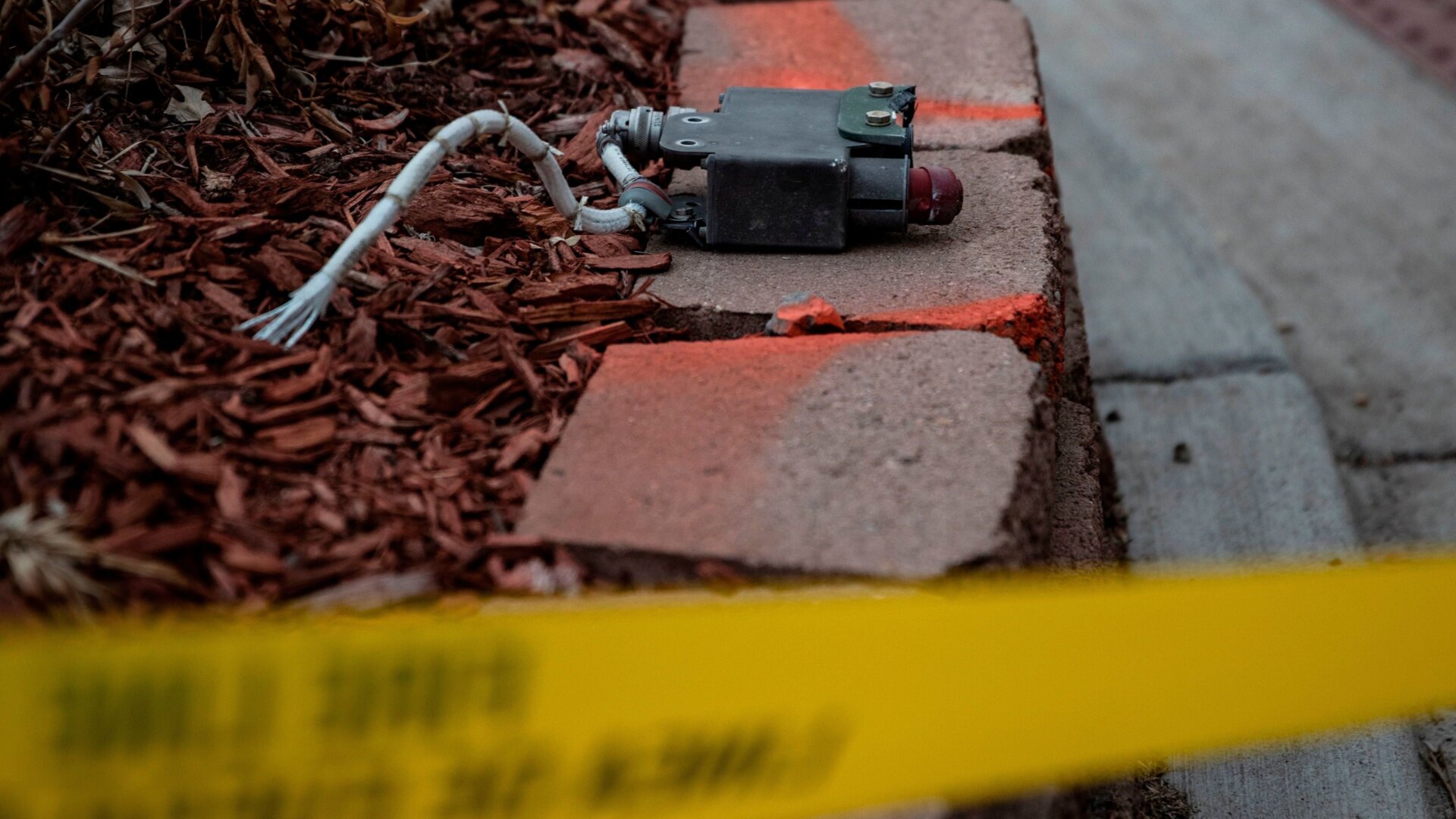 Debris fallen from a United Airlines airplane’s engine lay scattered through the neighborhood of Broomfield, outside Denver, Colorado, on February 20, 2021. 