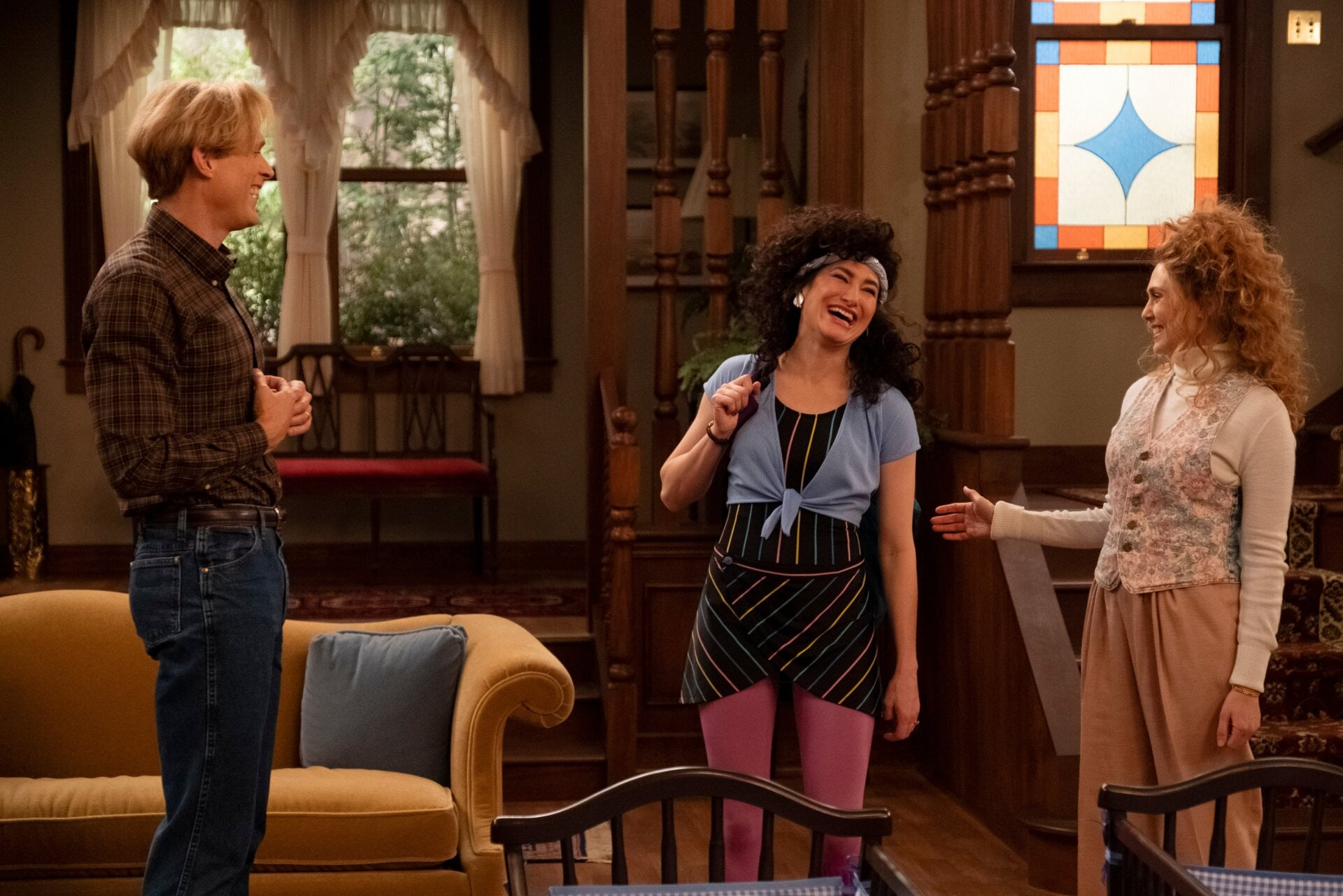 Vision, Agnes, and Wanda in the living room.