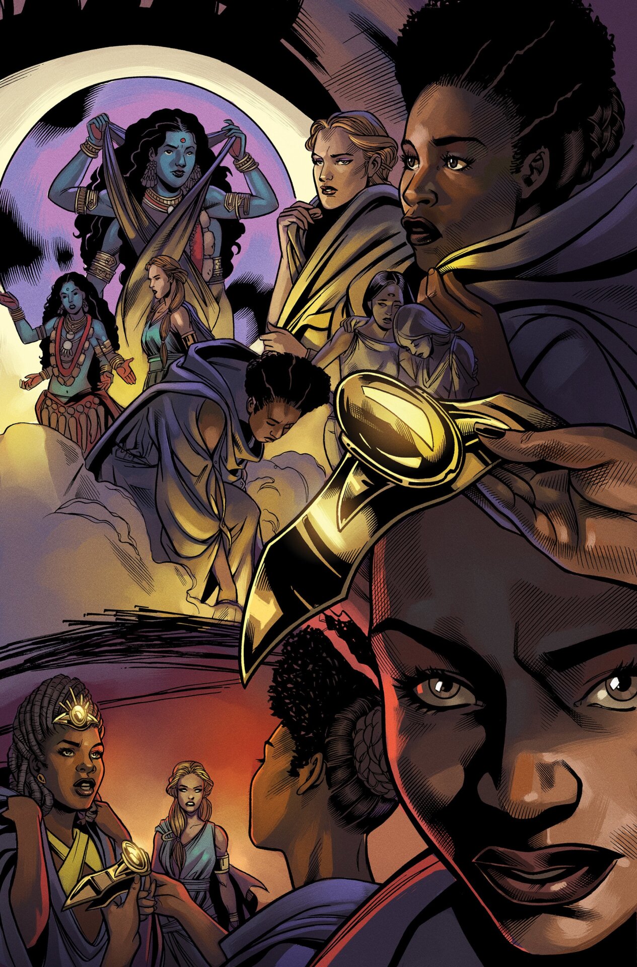 Nubia receiving her diadem as the witch Circe looks on.