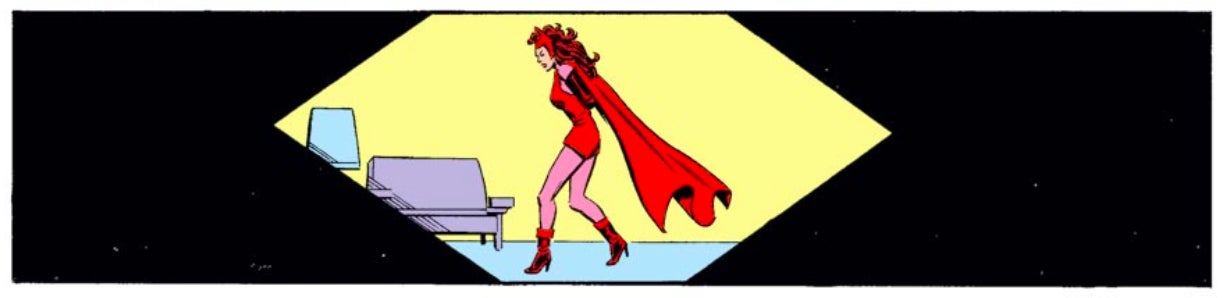 The Scarlet Witch pacing while the Vision recovers.