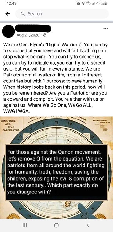 One of the many QAnon posts to grace my Facebook feed in the last four years.
