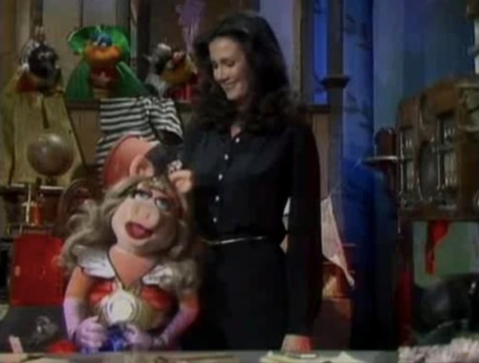 Lynda Carter and Miss Piggy.