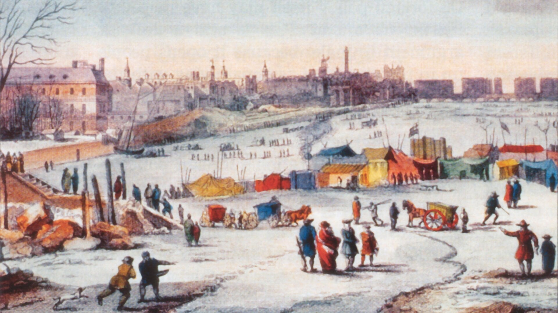 The frost of 1683 froze much of England, and fairs were held on the River Thames.