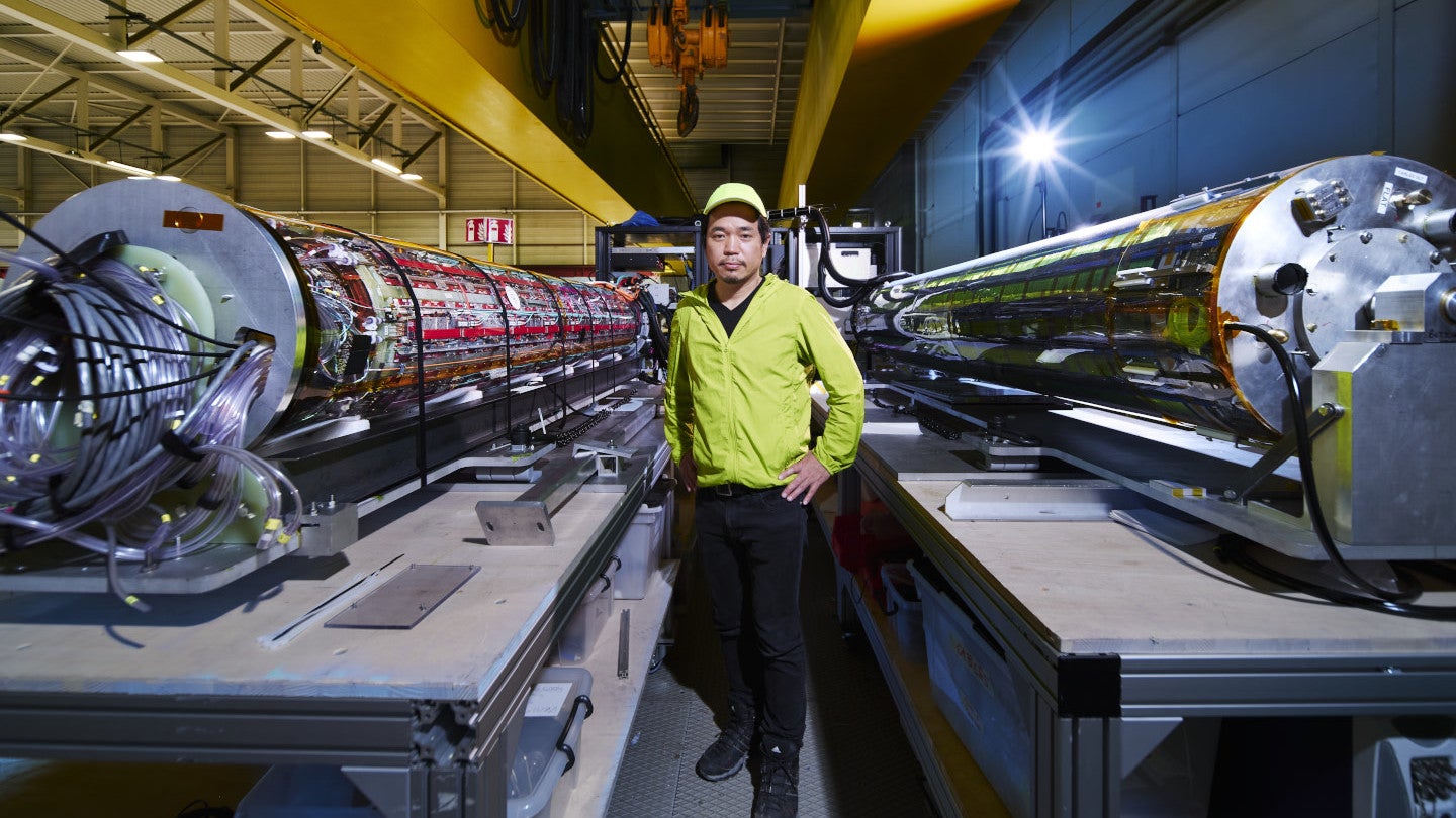 Makoto Fujiwara with CERN’s ALPHA Experiment apparatus.