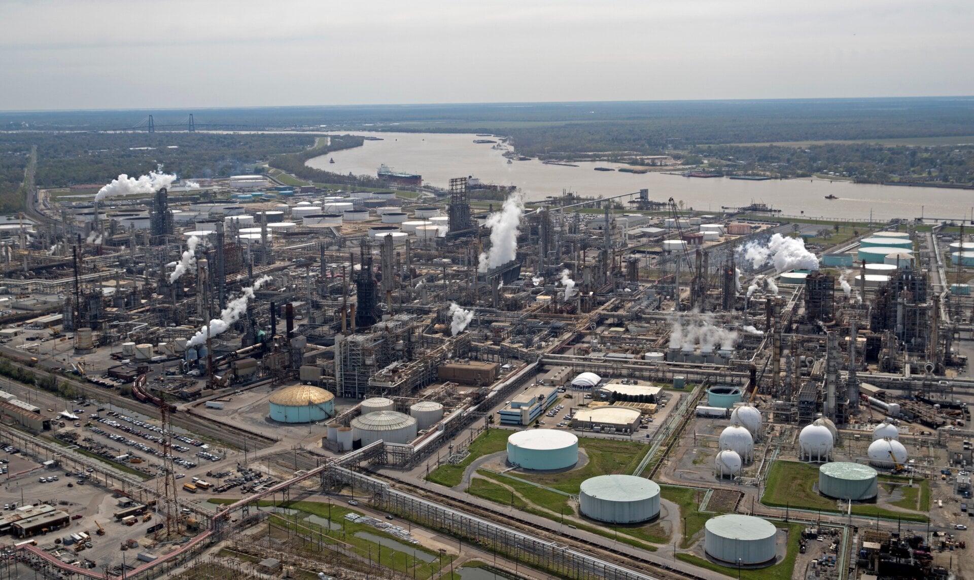 This March 8, 2018, photo shows the Shell Norco oil refinery along the Mississippi River in Norco, Louisiana
