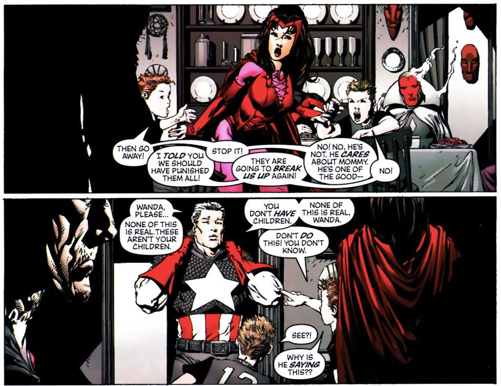 Wanda being confronted by Captain America about what she’s done.