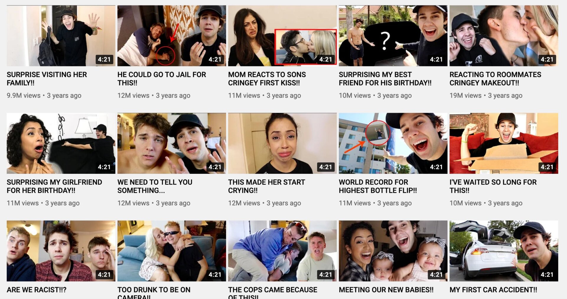 A selection of video’s on Dobrik’s YouTube channel. Who could have possibly seen this coming?