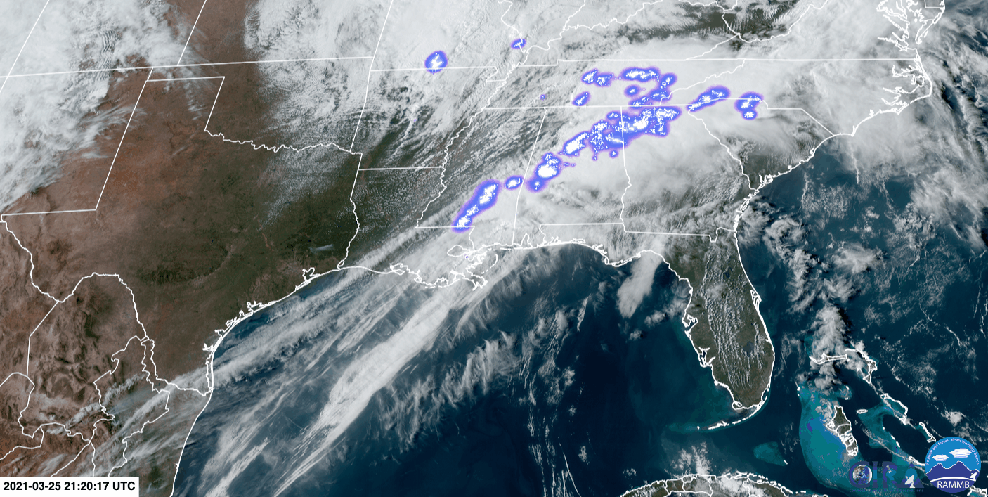 Lightning storms over the Southeast on Thursday.