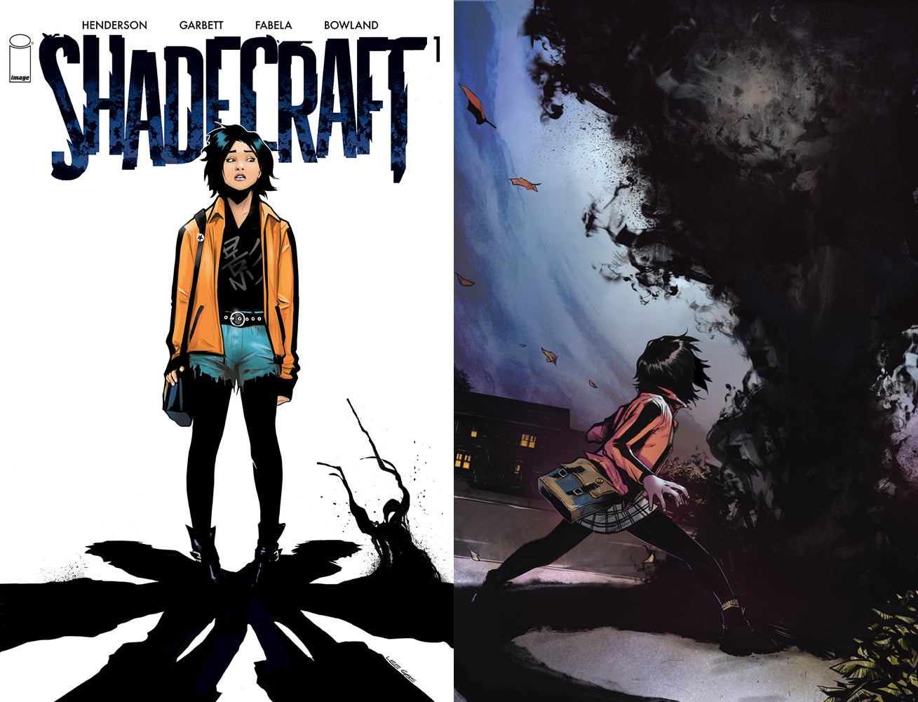The cover of Shadecraft #1, and Zadie witnessing a shadow.