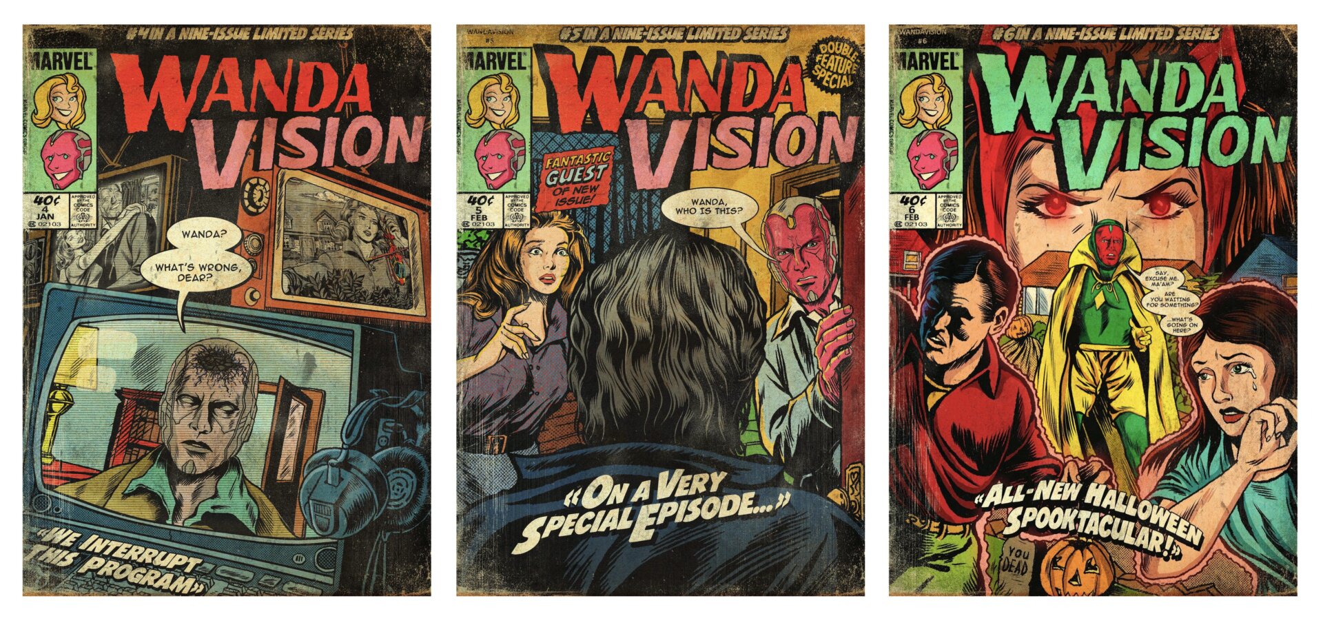 Vadim Dvoeglazov’s illustrations inspired by WandaVision’s fourth, fifth, and sixth episodes.