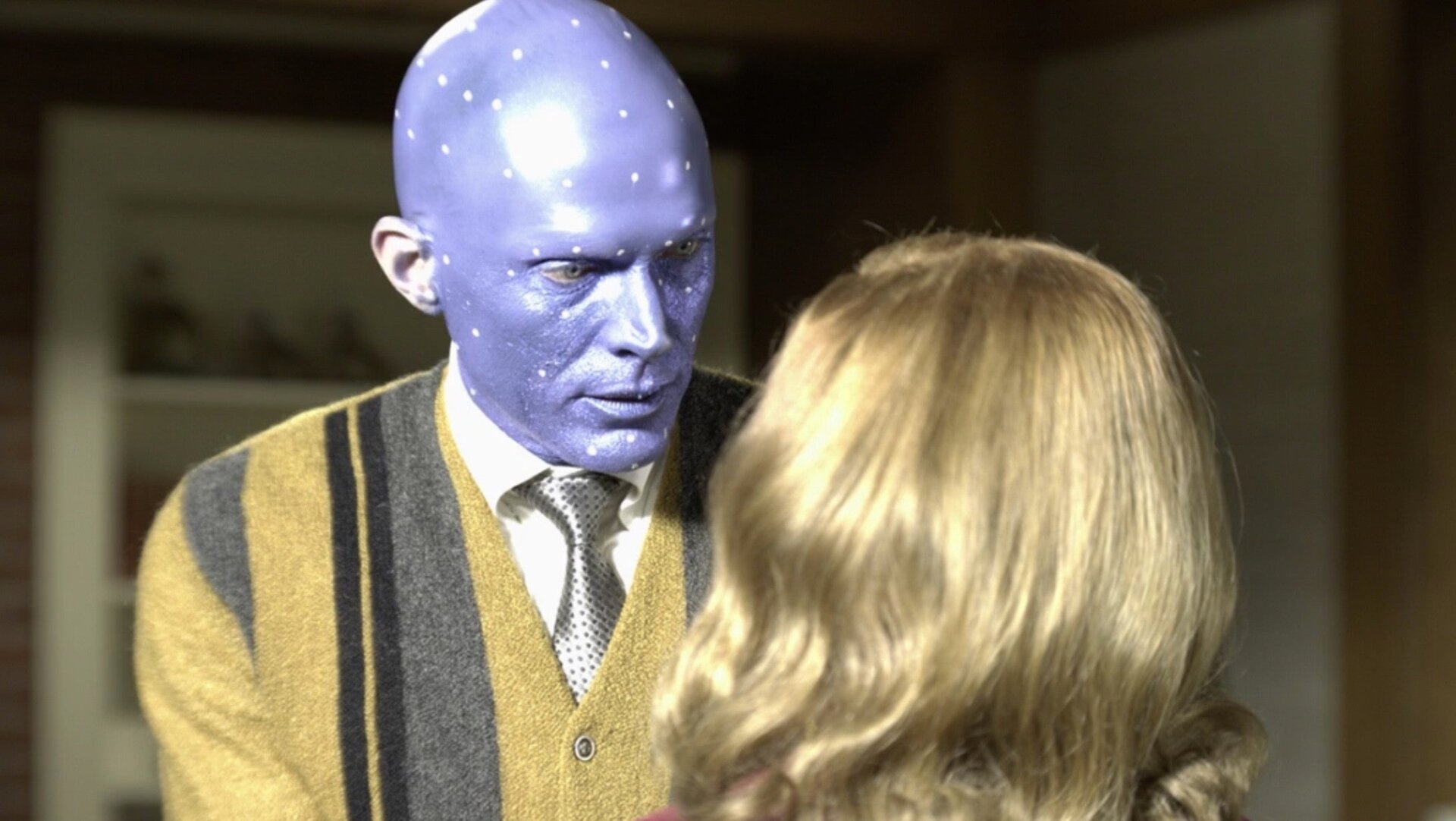 Filming the black and white scenes in WandaVision.