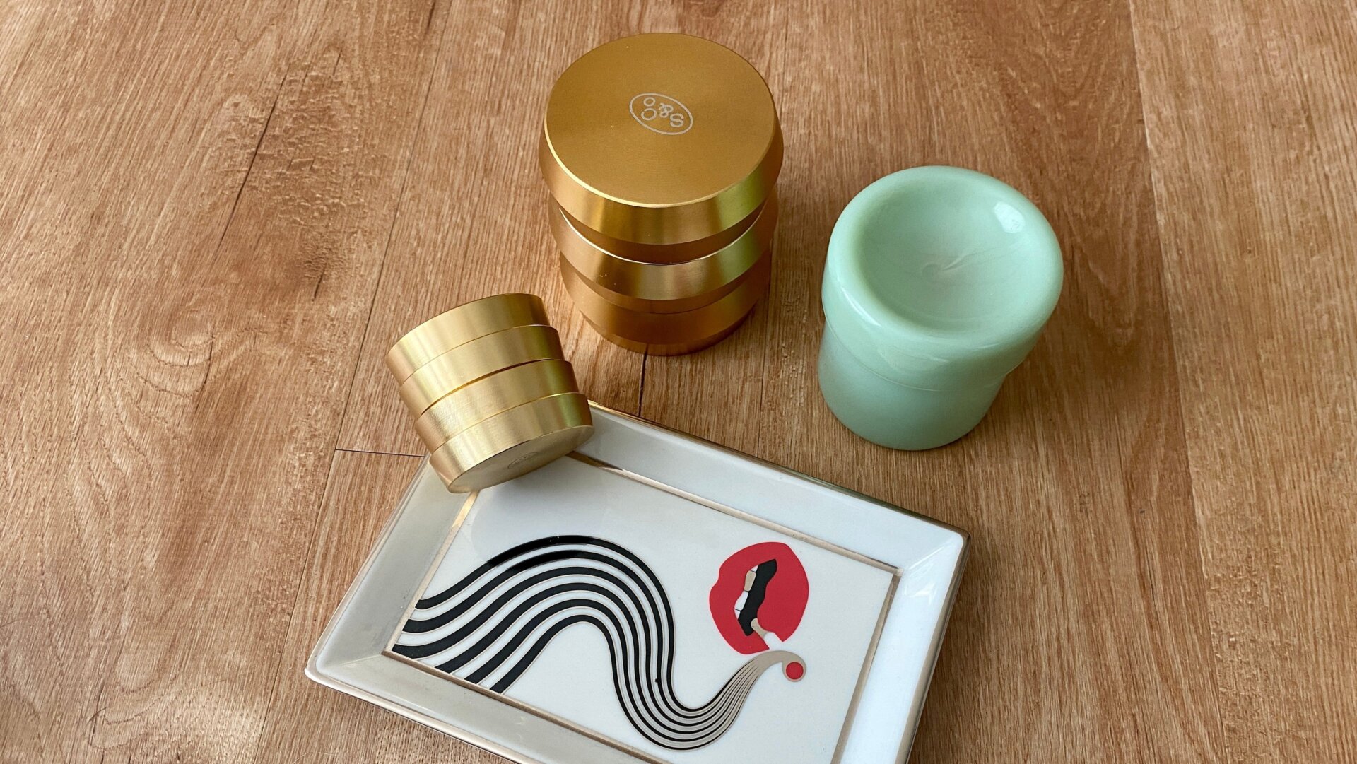 Grinders from Sackville & Co.; Cache Jar from Tetra; Jonathan Adler tray from Higher Standards