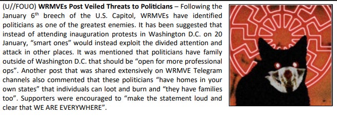 Screenshot from a Violent Extremist Snapshot intelligence bulletin labeled “FOR OFFICIAL USE ONLY.”