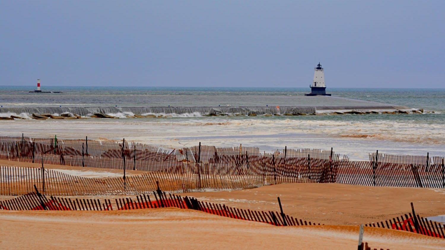 Water rolling off a breakwall in the April 2018 meteotsunami event.
