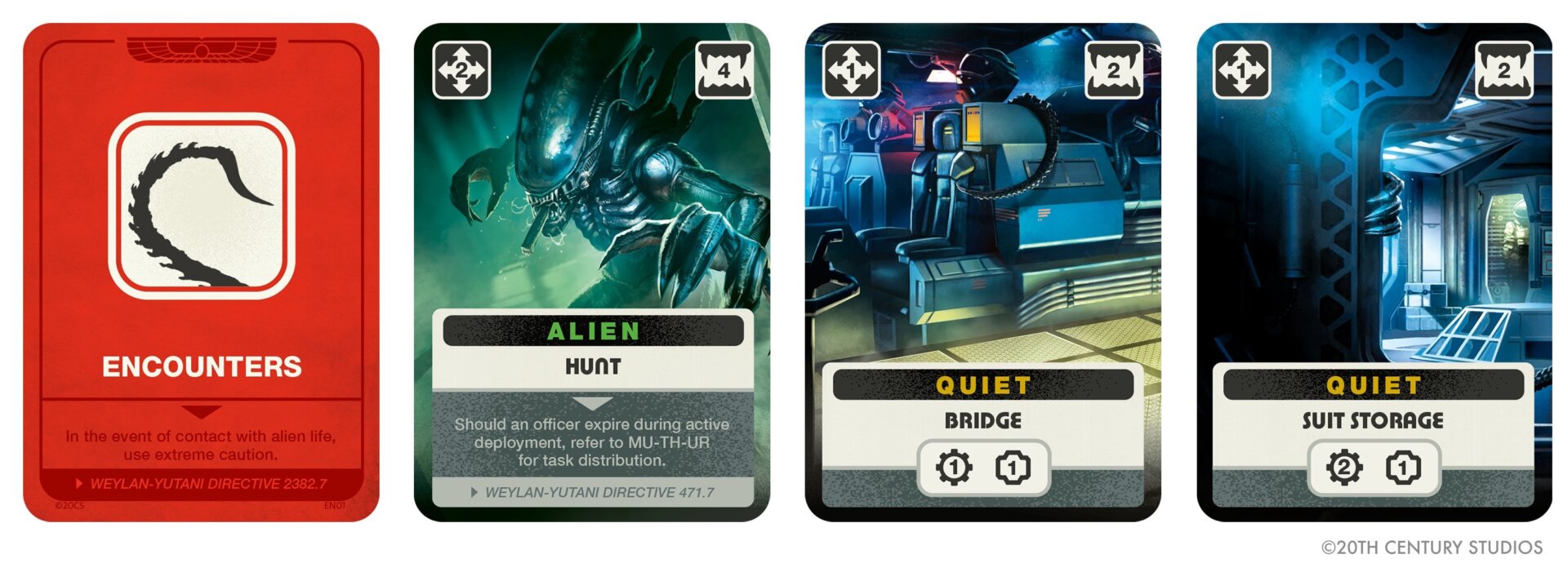Encounter cards drive some of your showdowns with the alien.