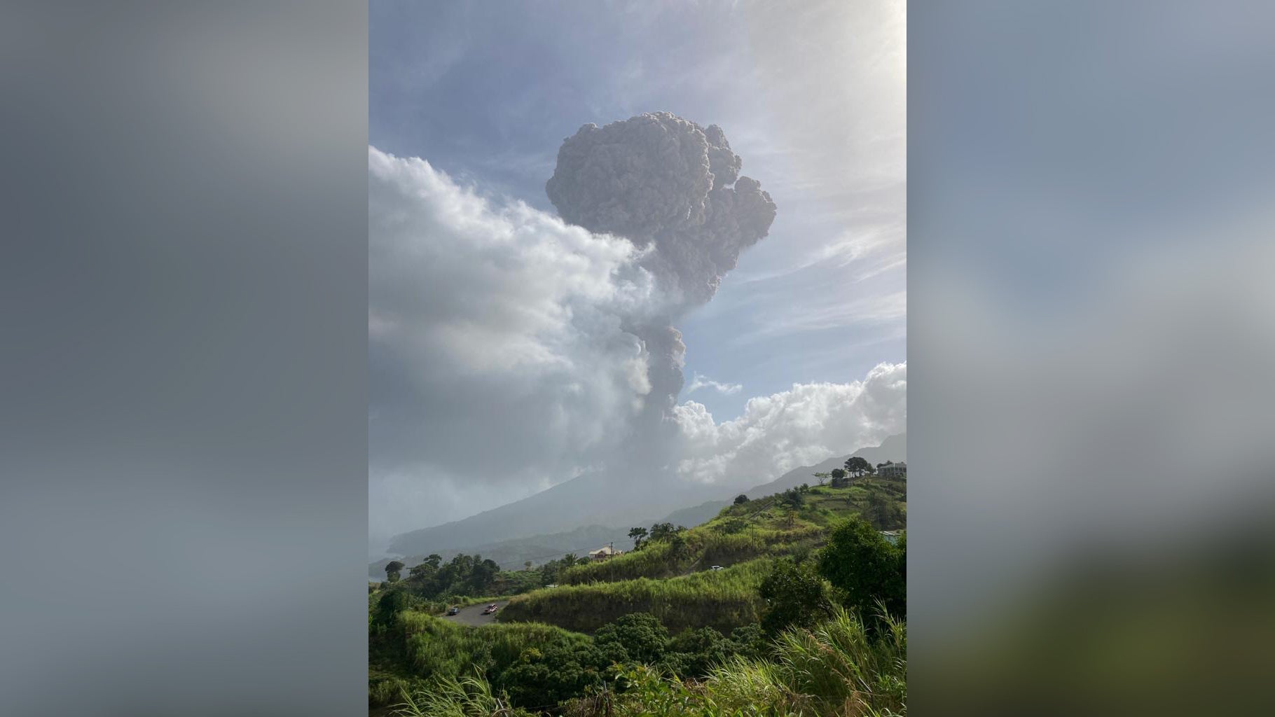 A photo from the explosive eruption that occurred at La Soufriere.