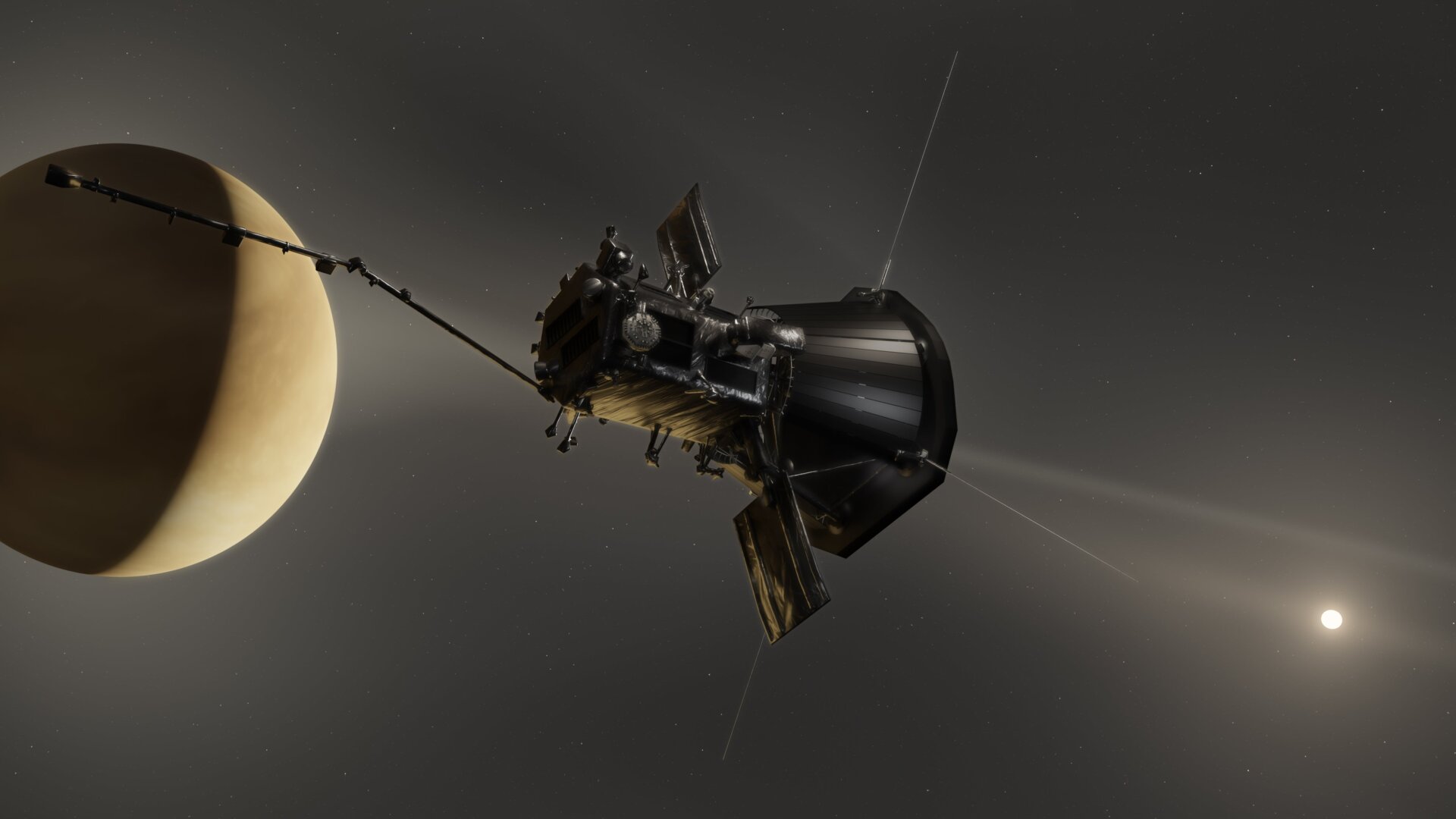 Artist’s conception of the Parker Solar Probe and the dust ring located along Venus’s orbital path.