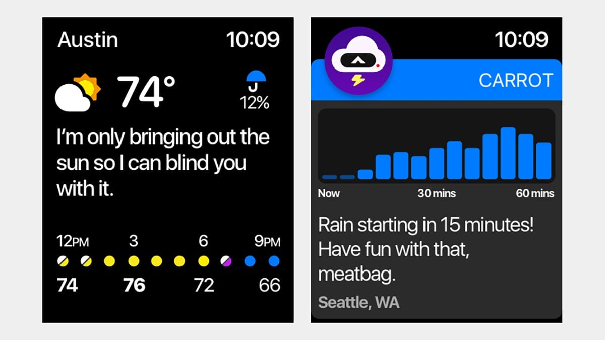 Screenshot: Carrot Weather