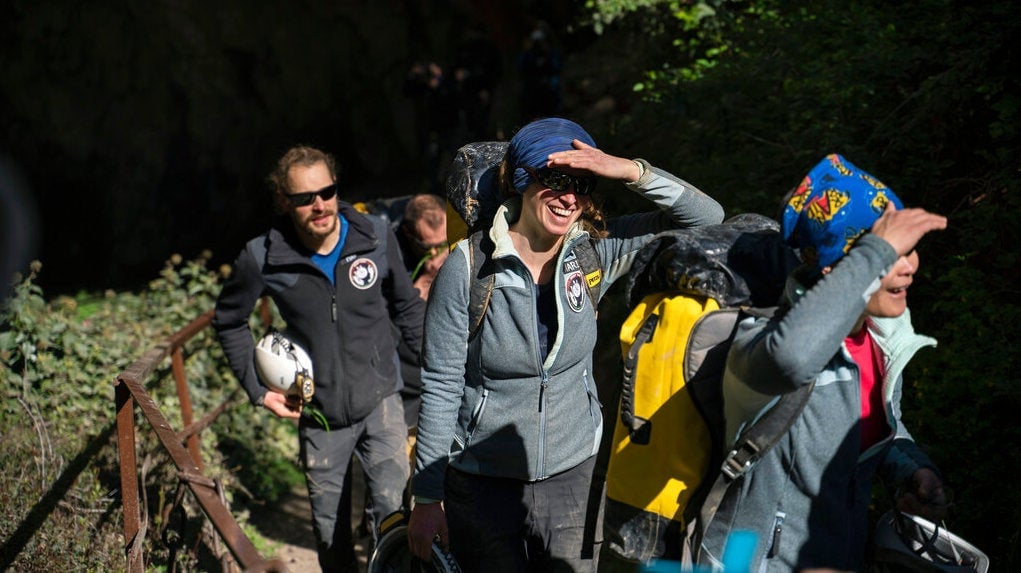 The team exiting the cave on April 24, 2021.