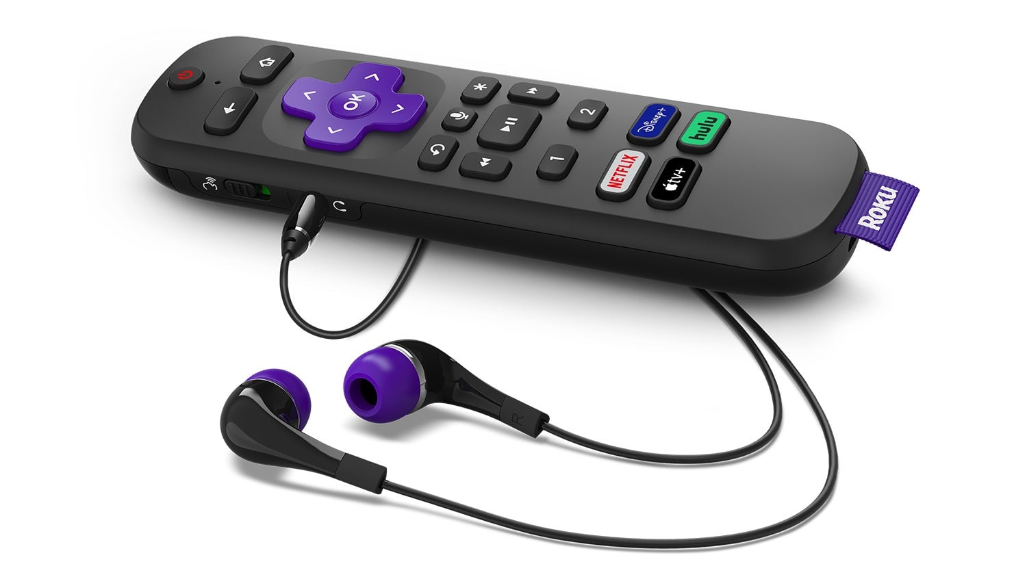 A marketing image depicting an Apple TV+ shortcut button on the new Voice Remote Pro.