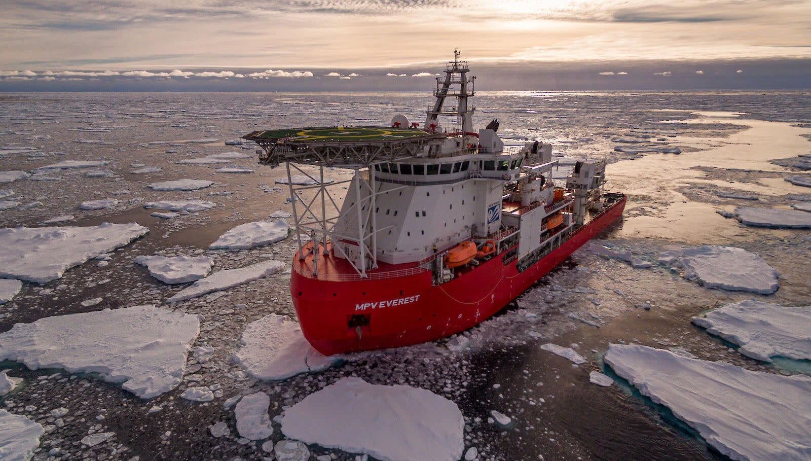MPV Everest traveling through ice floes from Davis to Mawson stations.