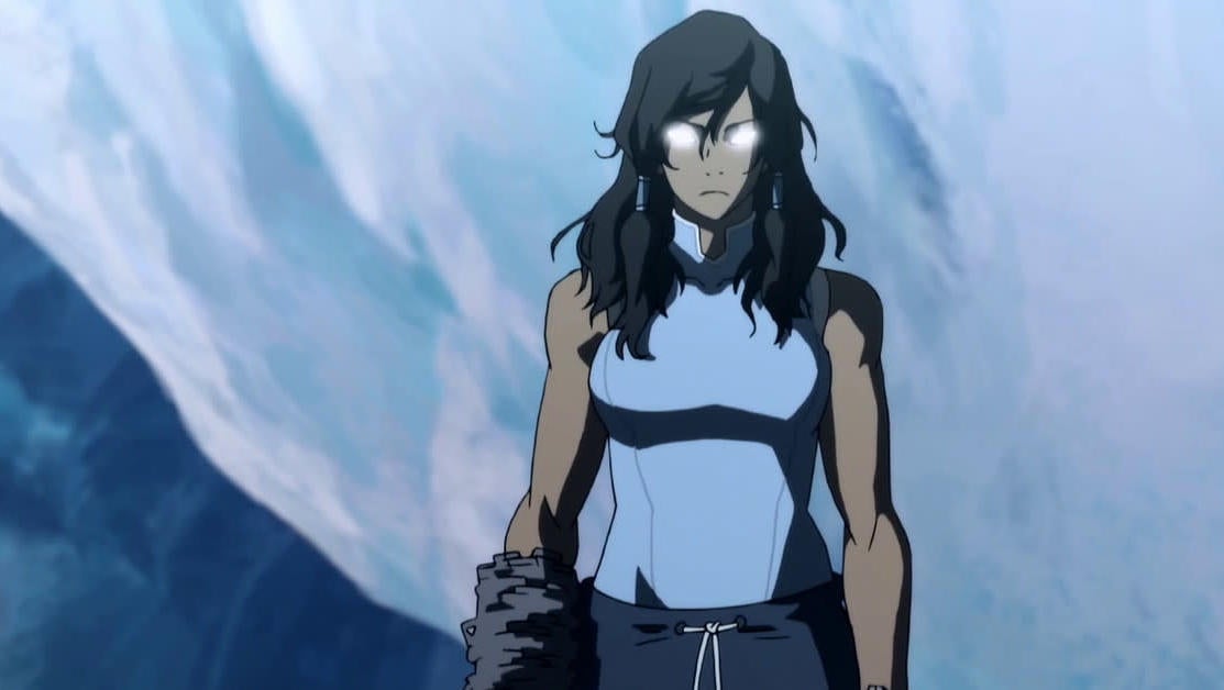 Korra enters her avatar state.
