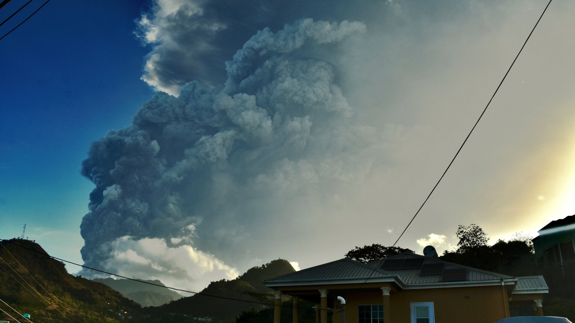 Ash rises into the air as La Soufrière volcano erupts on the eastern Caribbean island of St. Vincent on Tuesday, April 13.