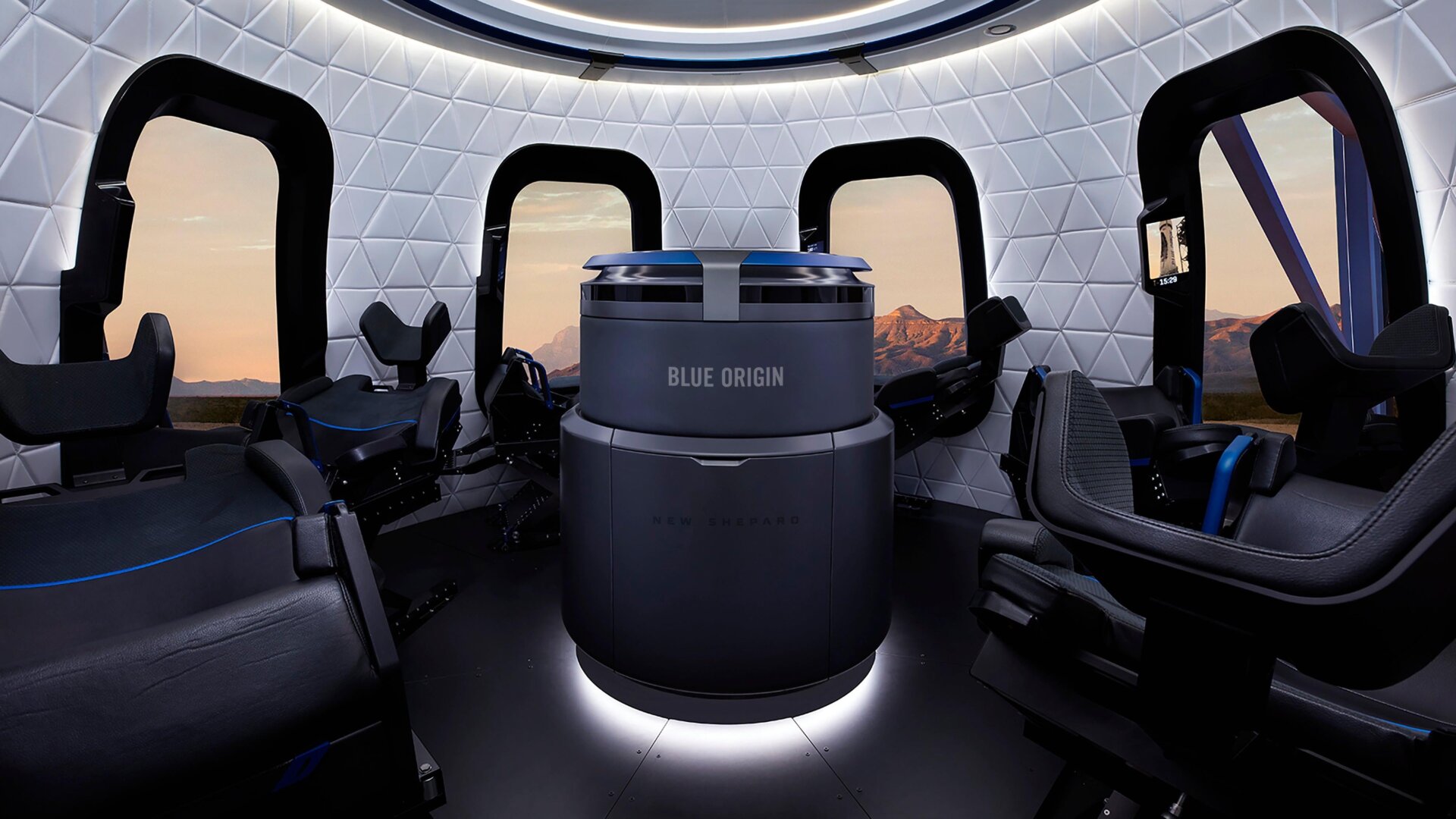 The interior of the New Shepard crew capsule.