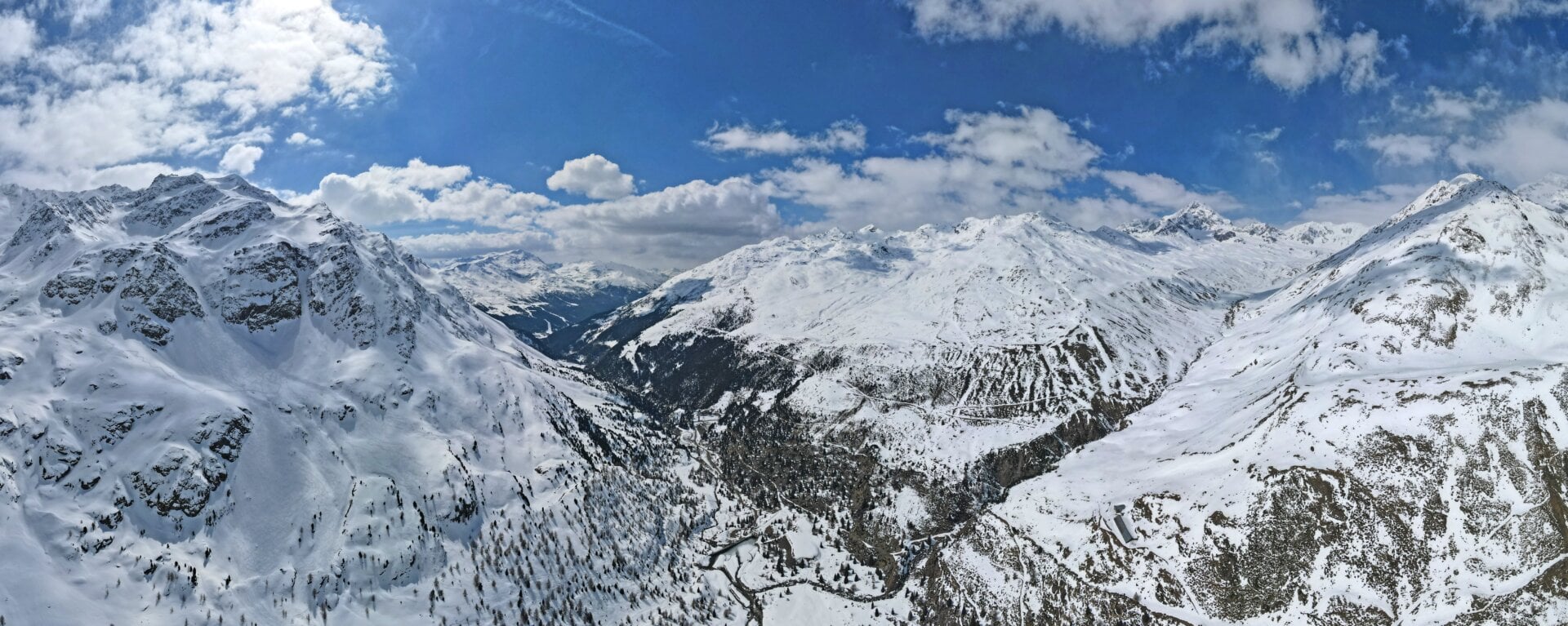 The view of the Stelvio Mountain Pass from Mount Scorluzzo.