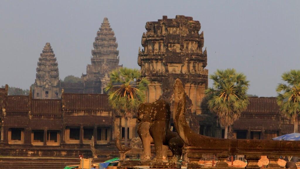 The temple at Angkor Wat, in northwestern Cambodia. 