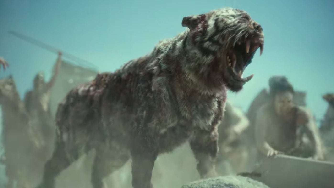 A zombified white tiger.