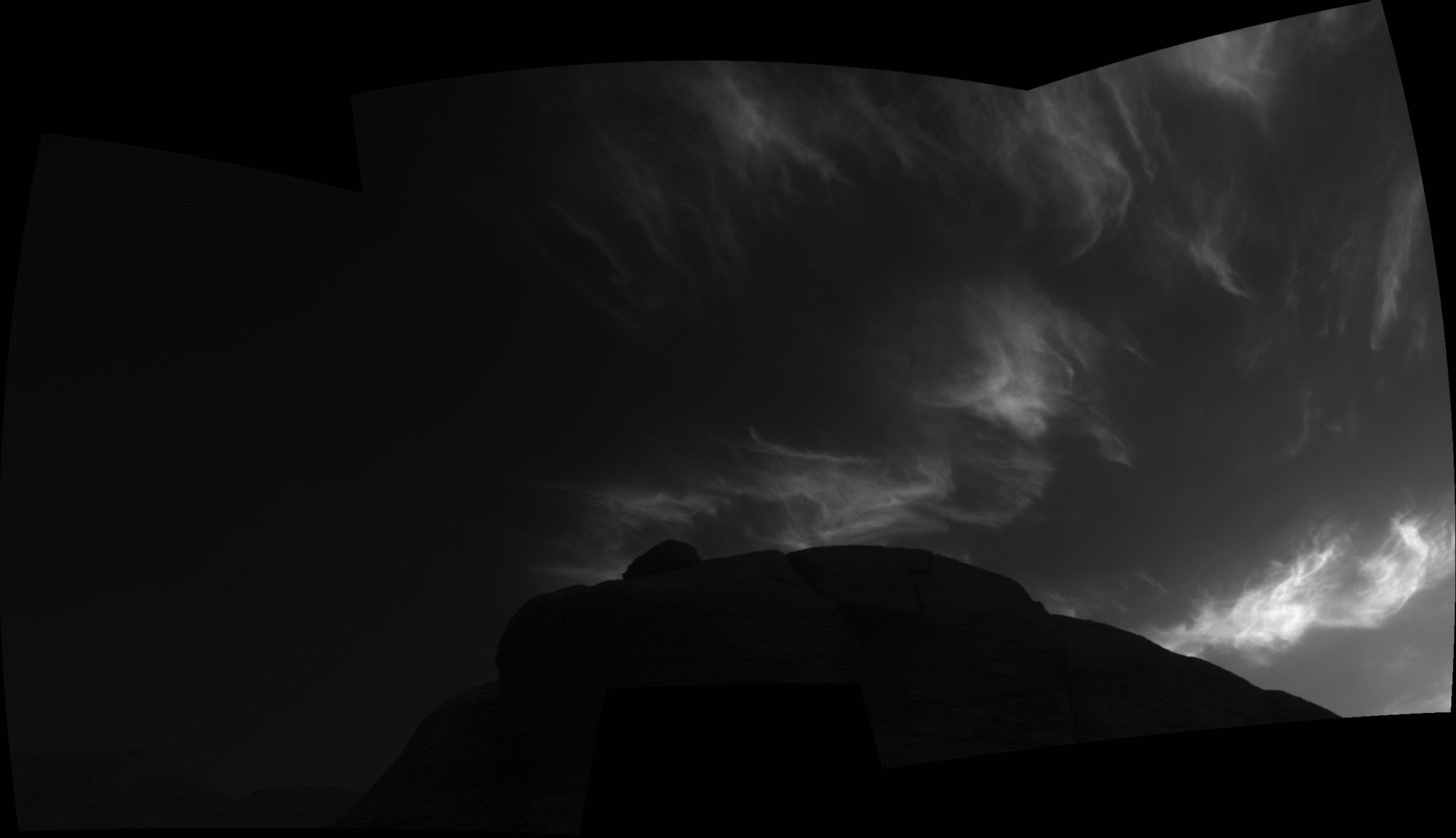 Using the navigation cameras on its mast, NASA’s Curiosity Mars rover took these images of clouds just after sunset on March 28, 2021, the 3,072nd sol, or Martian day, of the mission.
