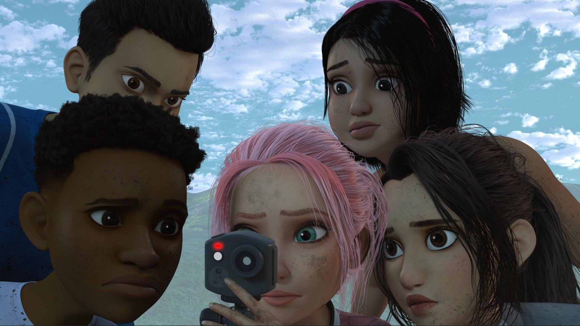 Camp Cretaceous’ Kenji, Darius, Sammy, Brooklyn, and Yaz.