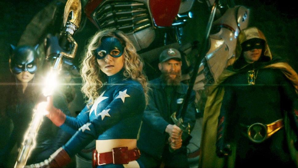  Yvette Monreal as Wildcat, Brec Bassinger as Stargirl, Mark Ashworth as Justin, and Cameron Gellman as Hourman in Stargirl season one.