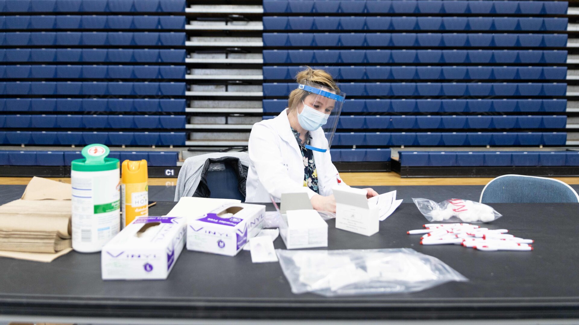 Walgreens staff prepare vaccines for Educational Staff at Kettering City Schools in Dayton, Ohio.