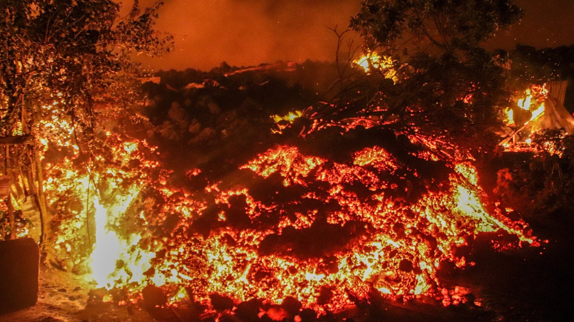 Lava from the eruption of Mount Nyiragongo is seen in Buhene, on the outskirts of Goma, Congo in the early hours of Sunday, May 23, 2021.