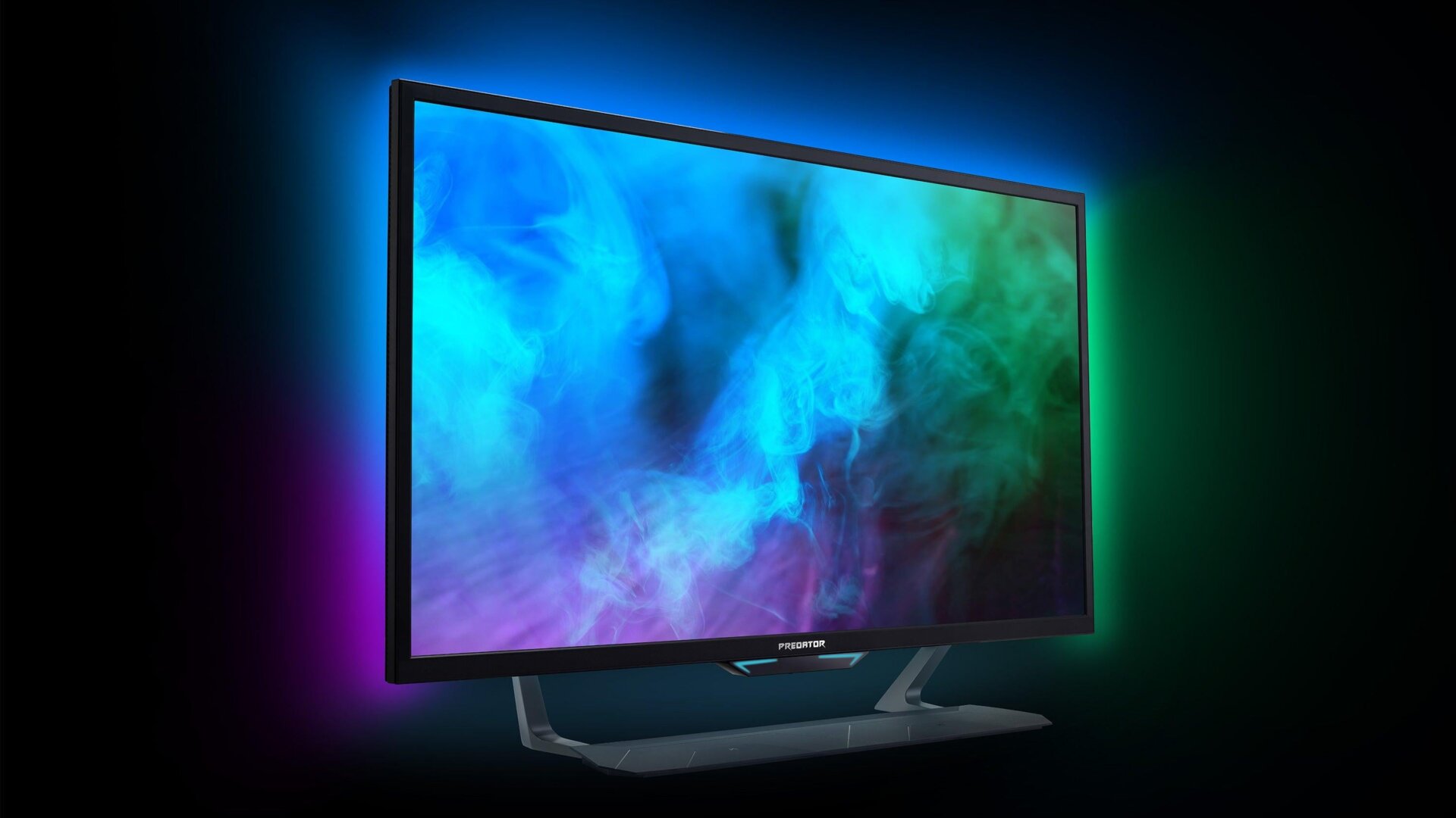 Two fun bonuses on the Predator CG437K: It comes with a built-in KVM switch and embedded RGB light strips in back. 