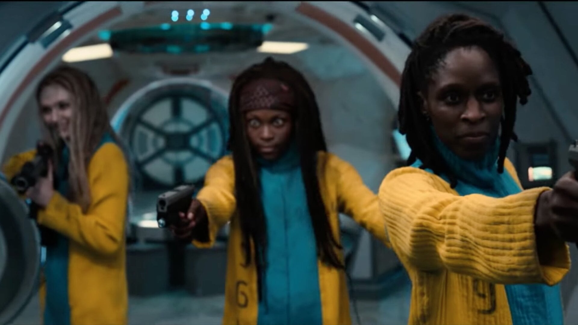 Eleanor Tomlinson as Candy, Sharon Duncan-Brewster as Tula, and Diany Samba-Bandza as Genevieve.