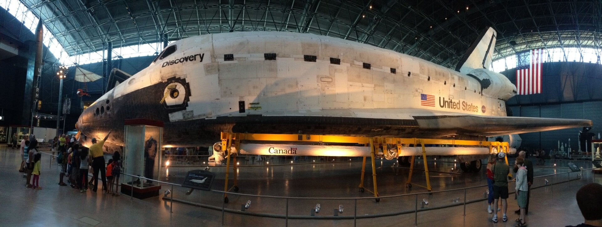 The Space Shuttle Discovery on display at the National Air and Space Museum Steven F. Udvar-Hazy Center in Chantilly, Virginia.