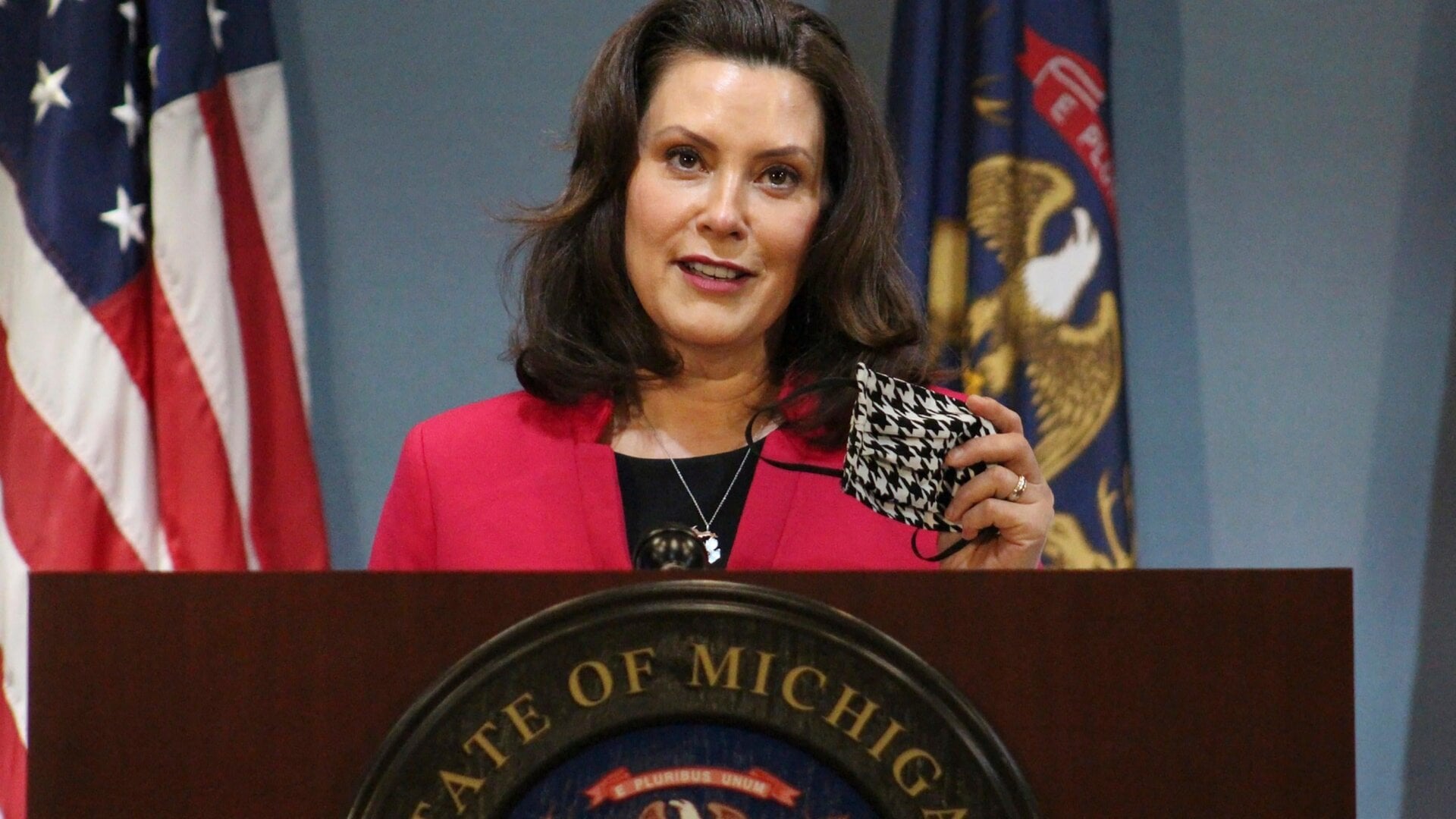 Michigan Gov. Gretchen Whitmer speaks during a news conference on Thursday, May 21.