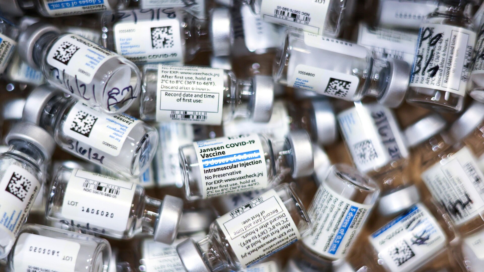 Empty vials of the Johnson & Johnson vaccine